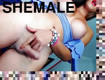 Sexy blonde transgender big tits pov jerking webcam