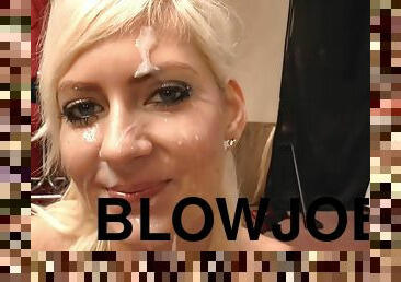 Lenny Elleny shows her sticky facial after blowjob