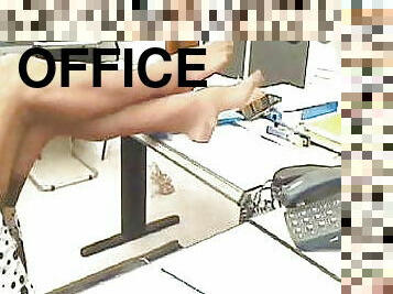 kontor, sekretær, føtter, strømper-stockings, fetisj, nylon, høye-heler
