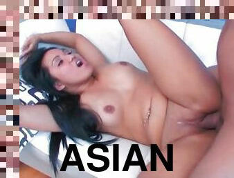 Asian slut fucked slowly in her shaved pussy