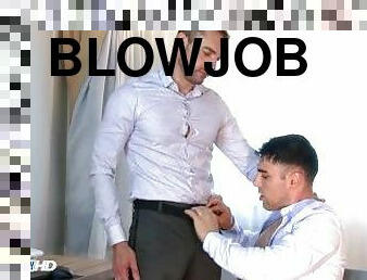Sexy Muscular gym coach received a blowjob by his co-worker.
