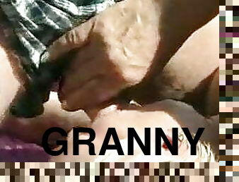 Short haired Granny Helga outdoor sex