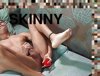 Skinny ebony twink Giorgio Angelo stuffs dildo and jerks off
