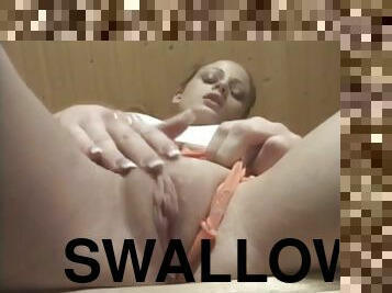 This bitch loves to swallow and first she gets hardcore and dirty in the shower