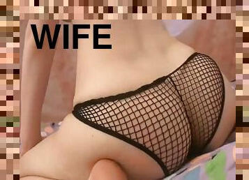 Dazzling wife have her husband admire her butts before fondling them erotically