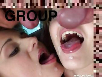 Nasty hot ass chicks gets drilled in hot group bang action