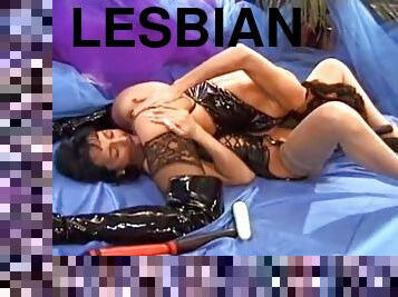 Lesbian babes enjoy dildo in holes
