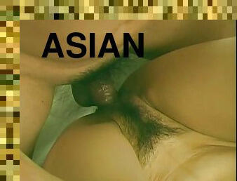 Seductive Asian wife gets her hairy cunt licked then spooked in epic bed sex action