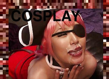 Facial cumshot after a hardcore cosplay cock sucking