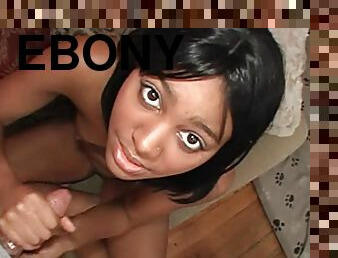 Adorable ebony chick favours a man with a handjob in hardcore POV tape