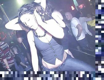 Compassionate amateur babes with small tits dancing lovely in the club party
