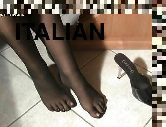 Gorgeous Italian solo model massages her cute feet close up