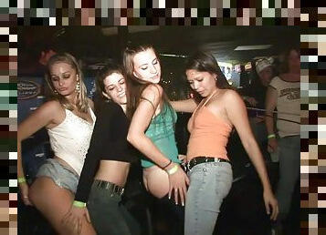 Crazy bitches show their butts at a party in a club