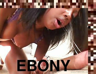 Vivacious ebony cowgirl in hot bra giving wild blow job in wild interracial shoot