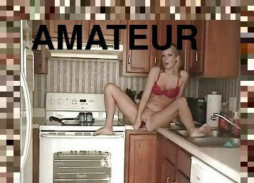 Homemade video shoot with lovely amateur masturbating on the kitchen counter