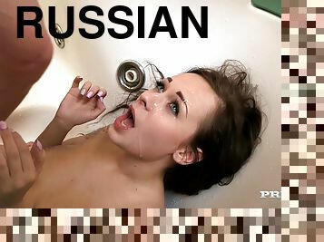 This college girl gets fucked in the bath and squirts