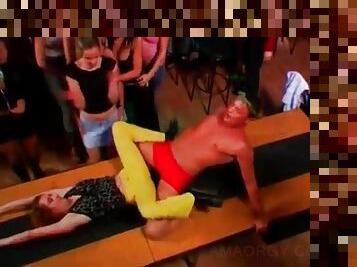 Orgy stripper gets his starving dick blown on stage