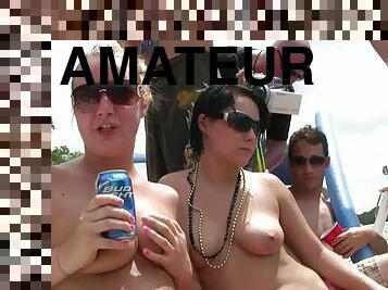 Topless amateur sluts get caught on a voyeur's cam in reality clip