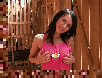 Angelica Black enjoys amateur teen masturbation in barnyard