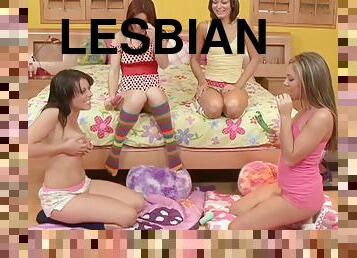 Affectionate lesbian babes in socks at the dorm masturbating with toys in a reality porn