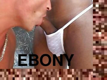 Ebony-skinned shemale with big tits enjoying a hardcore fuck