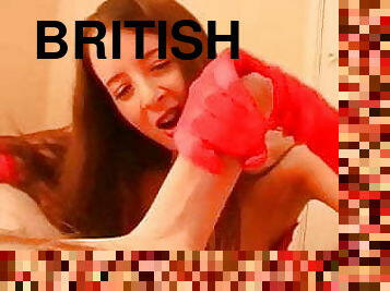 Hot Brit handjob with red gloves