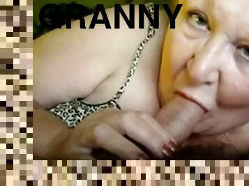 Lustful short-haired granny sucks a wang in homemade POV