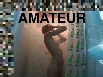 A dude films his GF stroking her body in the shower