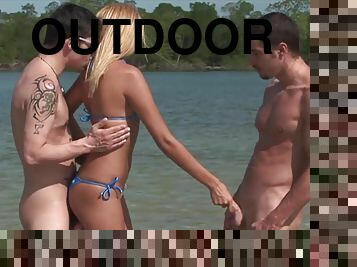 Charming Barbie Banks Goes Hardcore With Two Guys At The Beach