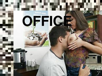 Yurizan Beltran splattered by cum after being fucked in an office