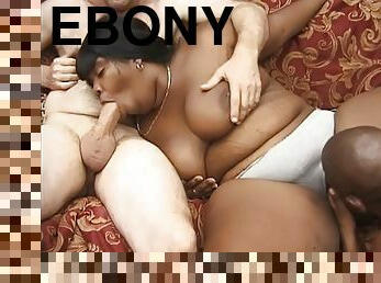 Ebony BBW gets fucked by a White and a Black guys