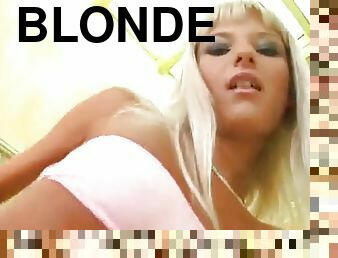 A gorgeous blondie rides two different dildos in a solo video