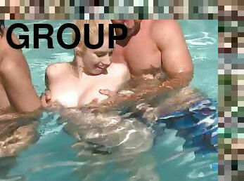 Nesty and her GF enjoy foursome banging on the poolside