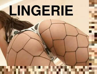 Smoking hot angel in fishnet is being balled in refined poses