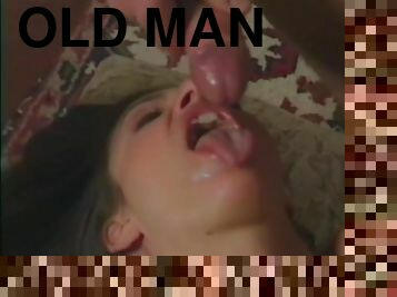 Rebecca jumps on an old man's cock and gets cum on her tongue