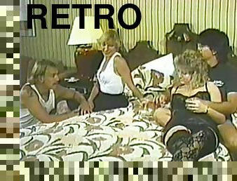 Retro video with kinky two swinger couples fucking in a bedroom