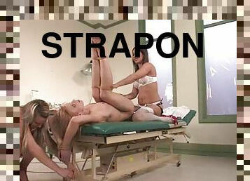 Two luscious and horny nurses are torturing this kinky hun