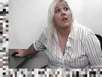 Blonde secretary fatty sucks and fucks at work