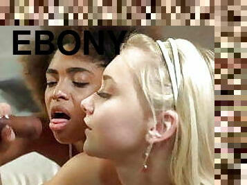 Ebony hostel babe shares cock in interracial ffm