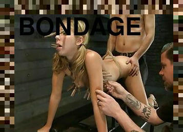 Blonde Chastity Lynn sucks a dick and get fucked in bondage vid