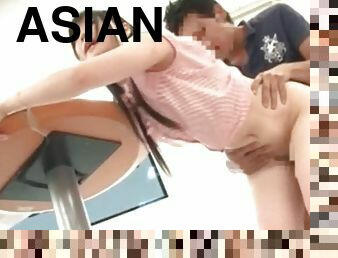 Cute asian TV host pussy fingered during her show