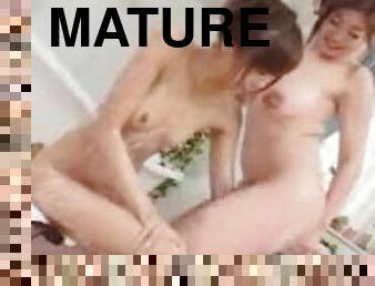 Mature lady seduces innocent girl with a soap massage