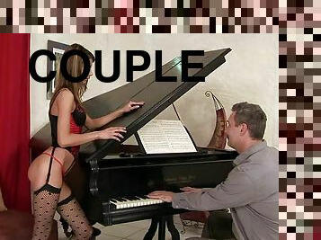 Piano lesson with a smoking hot and hungry blondie