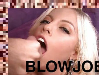 Britney Amber gives a blowjob and a titjob combo to a lucky dude