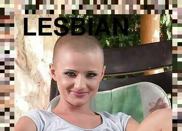Bald lesbian Sinead gives an interview in the yard