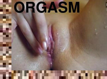 Close up shaved pussy masturbation and squirt
