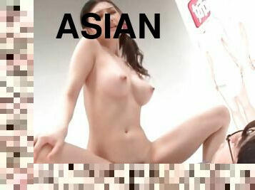 Round boobed asian riding hard dick on the floor