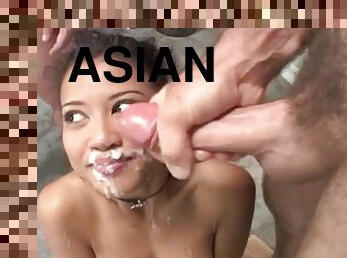 Sexy Malaysian babe Lili Thai gets her mouth full of cocks