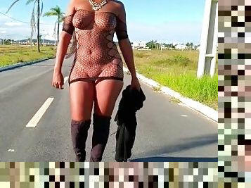 FISHNET DRESS ALMOST NAKED WALKING AROUND