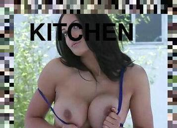 Kendall Rayanne shows her tits by the pool and in the kitchen